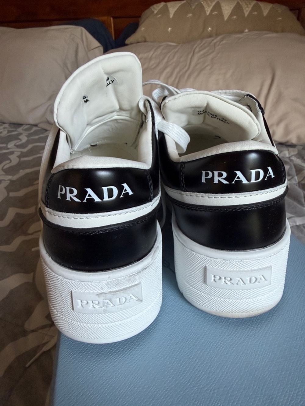 Prada Black and White Platform Lace-Up Sneakers - Picture 5 of 6